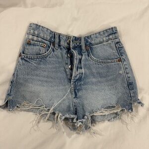 Zara Faded Blue Ripped Jean Shorts